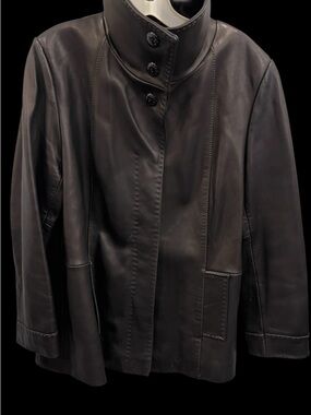 Jones New York Women's Black Leather Jacket with High Collar L